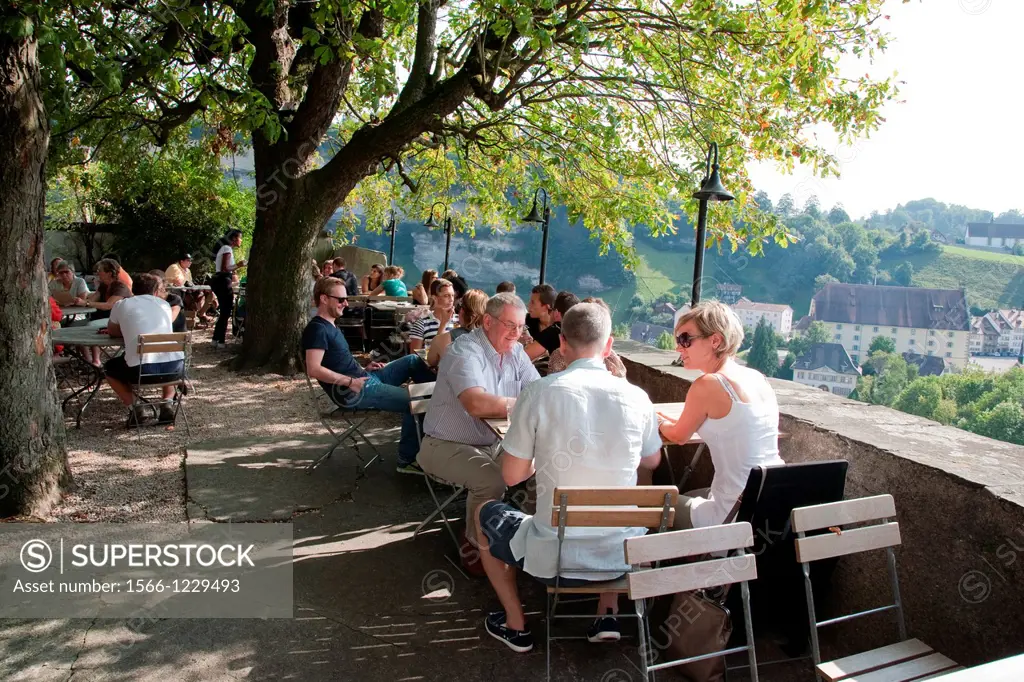 People at Belvedere Cafe Bar Terrace, Fribourg, Switzerland, Europe