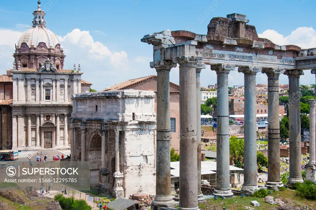 Roman Forums from the Via Foro Romano, Rome, Italy.