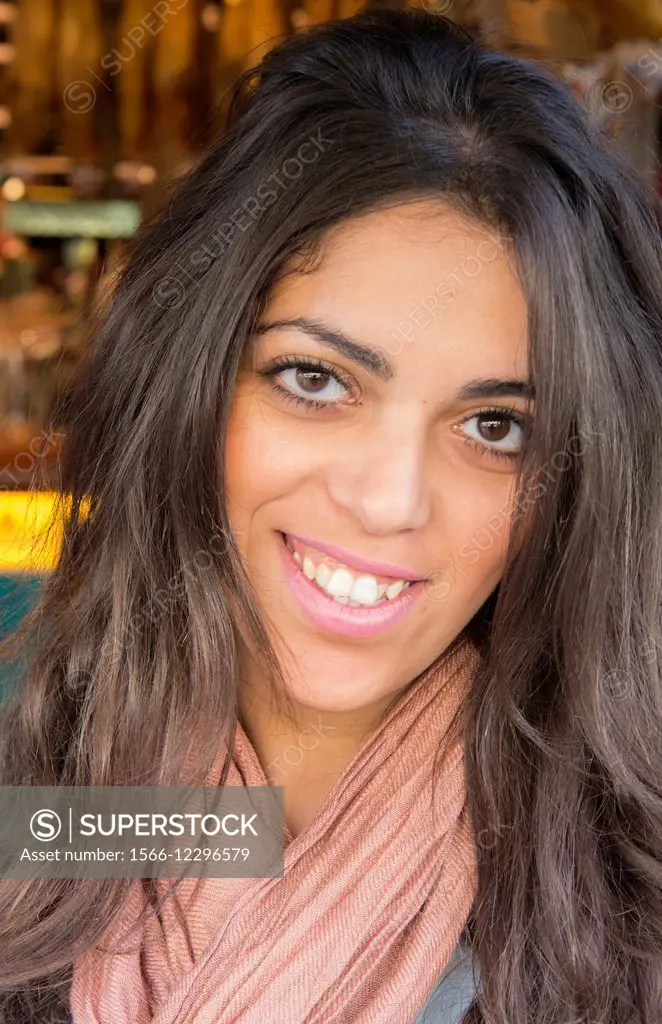 Barcelona Spain portrait of attractive woman Spanish smile head beauty 21 years old.
