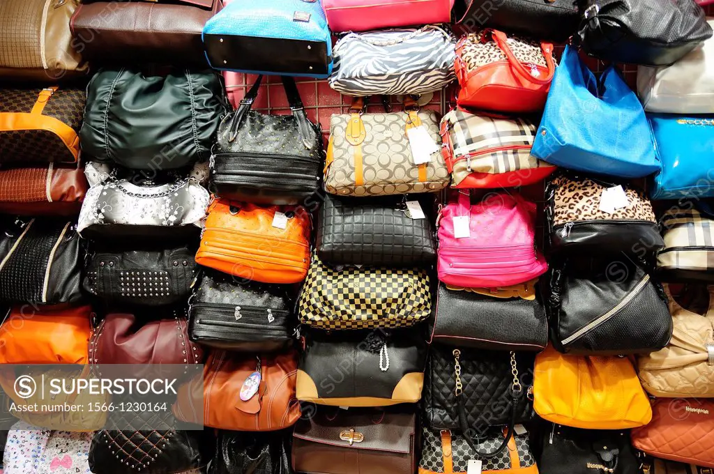 Handbag stall in Muttrah Souk, Muscat, Oman
