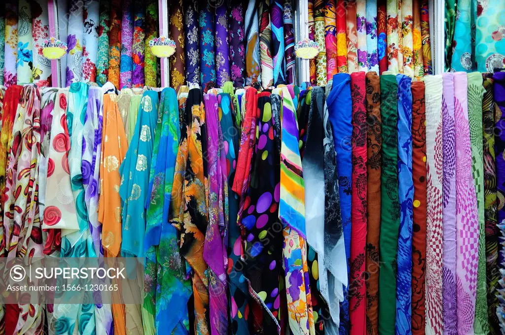 Ladies´ dress material stall in Muttrah Souk, Muscat, Oman