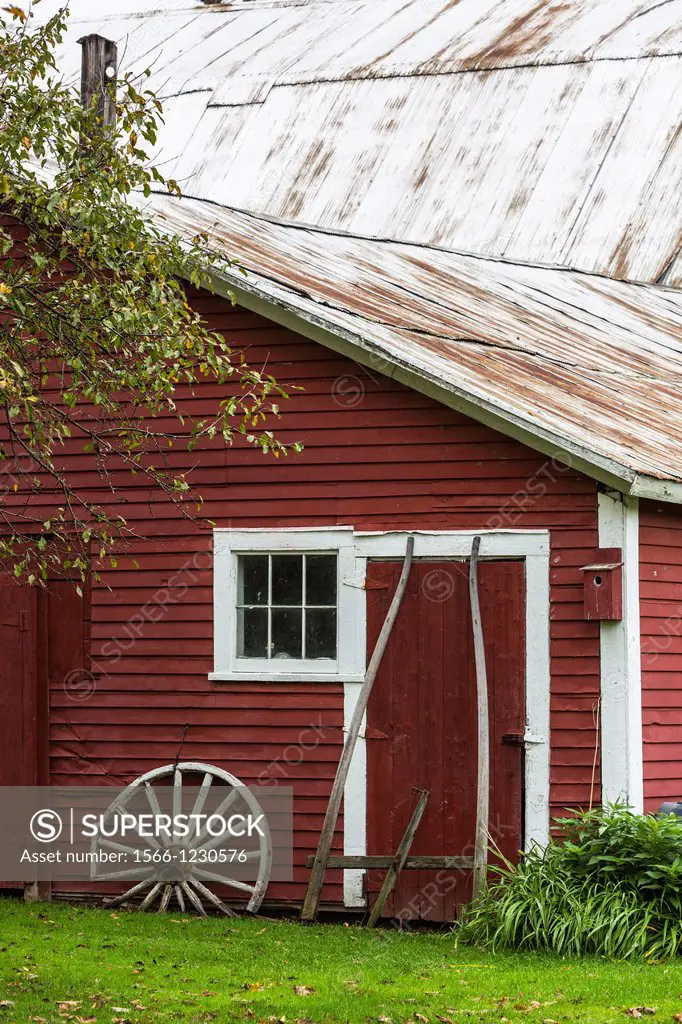 Close up of a picturesque red barn in East Bethel in Vermont, USA