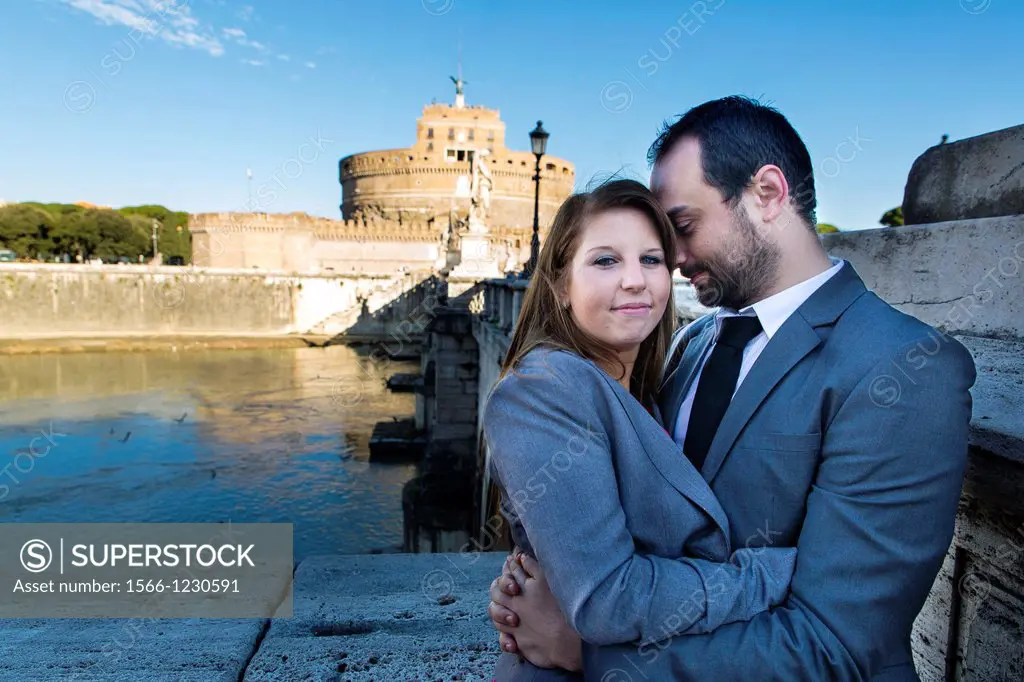 Couple on bridge Castel sant´Angelo Rome Italy