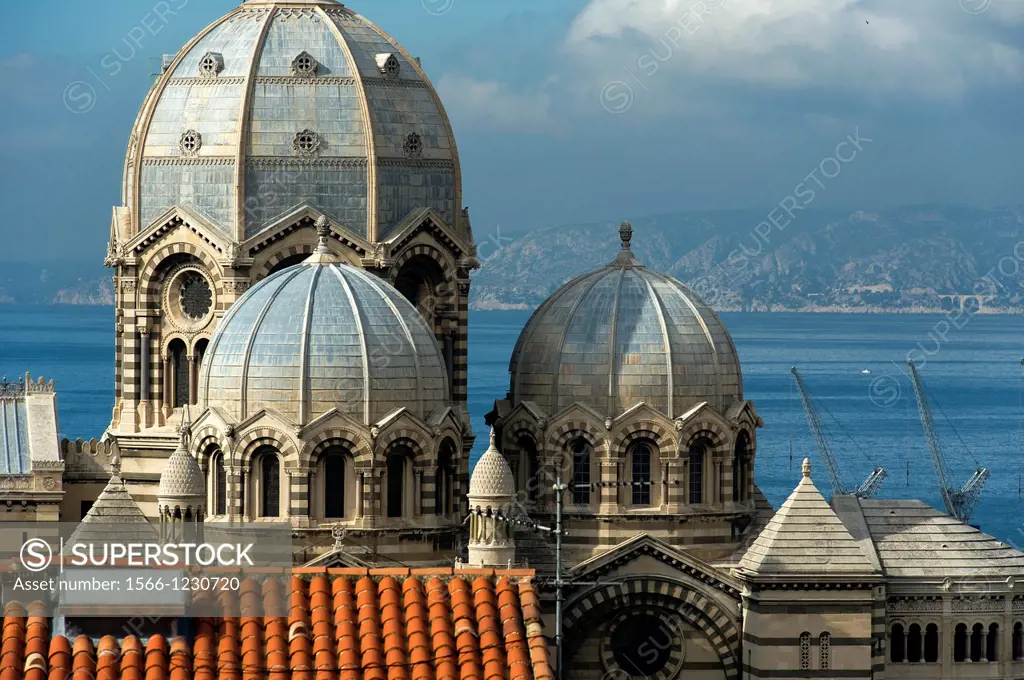 Europe, France, Bouches-du-Rhone 13, Marseille, European Capital of Culture 2013, 2nd District, Zone Euroméditerranée  Dome of the Cathedral ´The Majo...