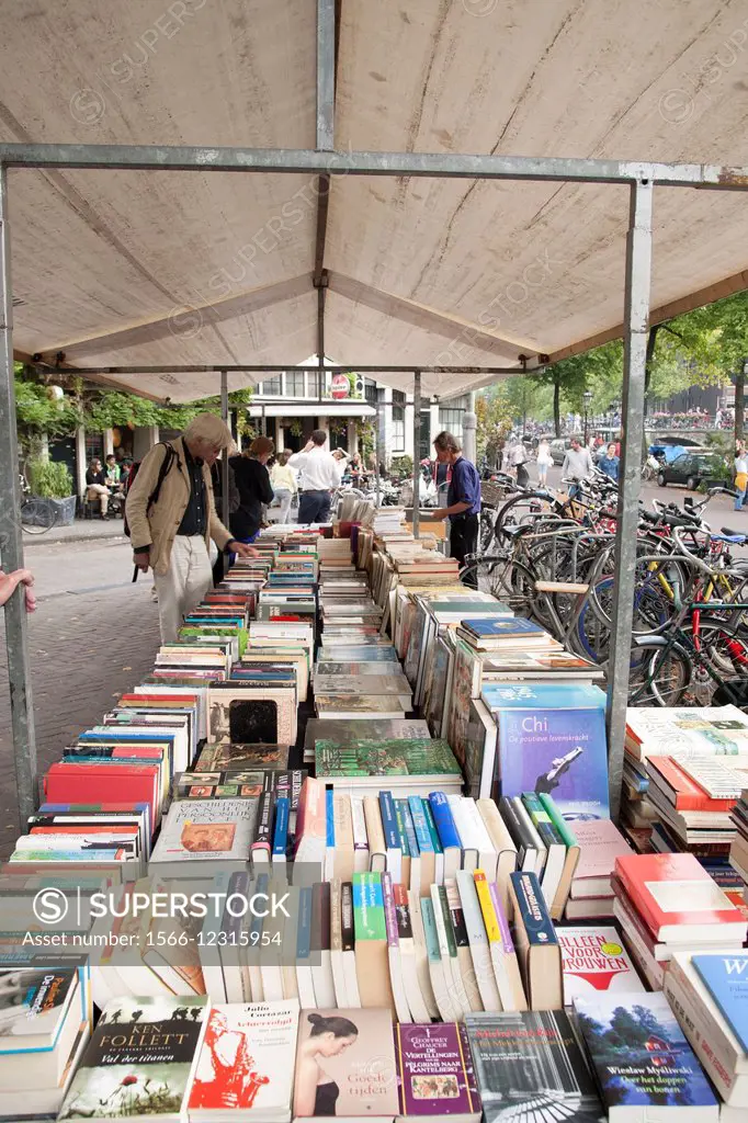 Book Stall at Flea Market - Noordermarkt in Jordan District, Amsterdam, Holland.