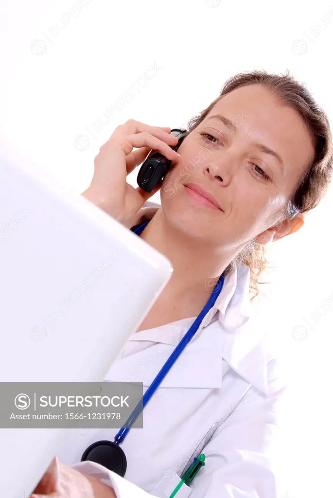Doctor talking on a telephone