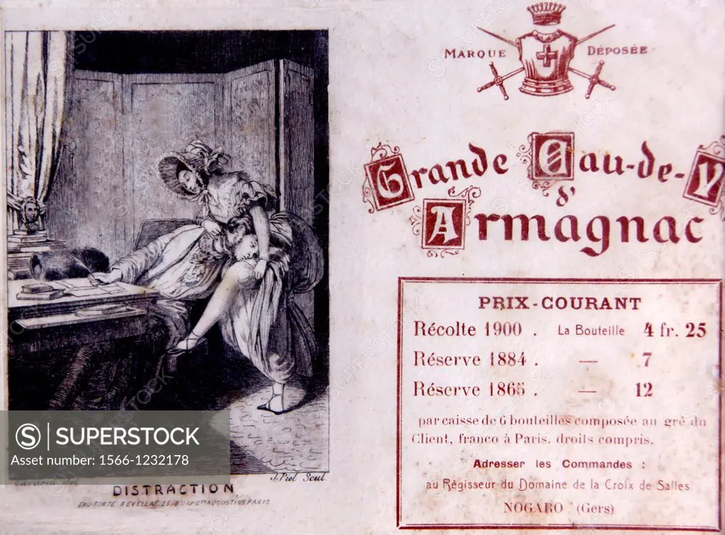 France, Midi Pyrenées, Gers, Armagnac prices in 1910, at the ´Dartigalongue Armagnac Estate´, at Nogaro
