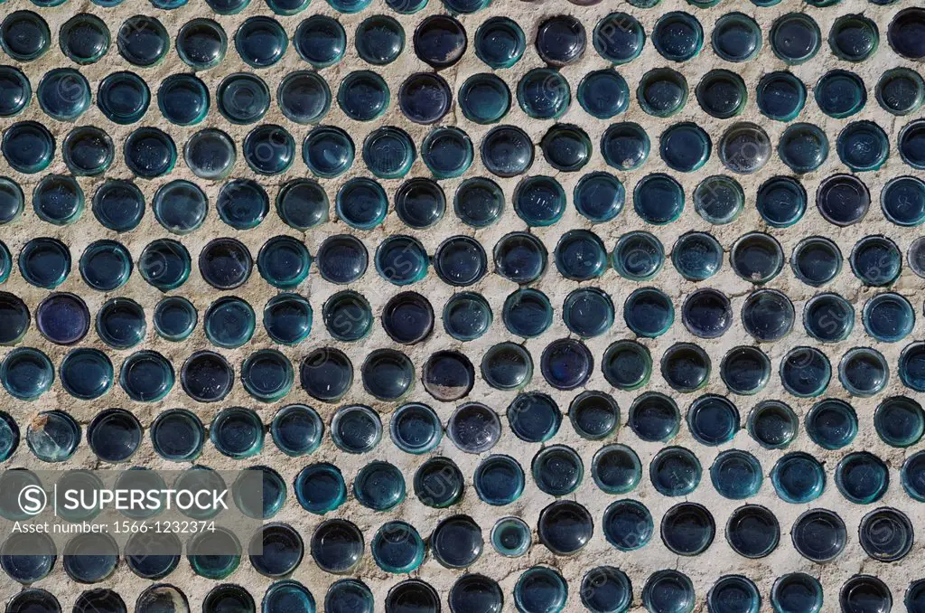Detail of the famous Bottle House, built from more than 30 000 beer and liqueur bottles, in the ghost town of Rhyolite  Rhyolite´s glory days of goldm...
