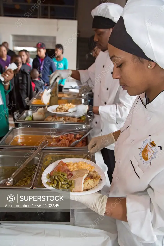 Detroit, Michigan - A meal is served to residents of a Salvation Army shelter for homeless women and children