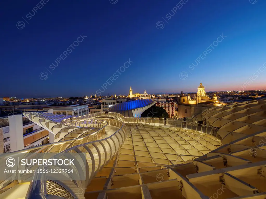 Night view of Seville from the Metropol. Seville. Spain.