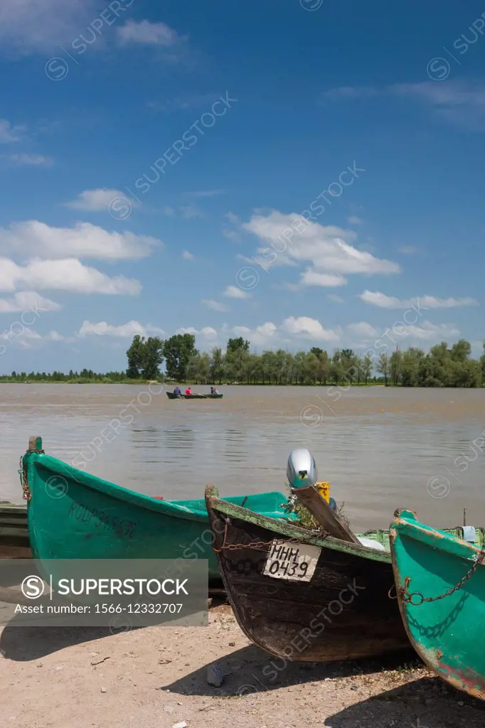 Romania, Danube River Delta, Mahmudia, Danube River Delta and boats.