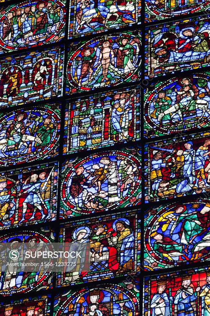 France, Centre Region, Eure et Loir Department, Chartres, Chartres Cathedral, stained glass window