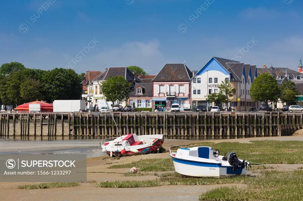 France, Picardy Region, Somme Department, Le Crotoy, Somme Bay resort town, town marina view