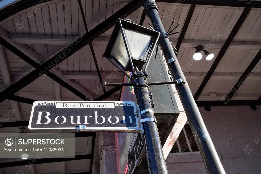 Bourbon Street Sign in the French Quarter of New Orleans, Louisiana, USA