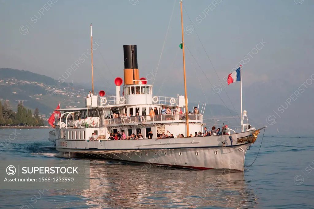 La Suisse Paddle Steamer in Ouchy, Lausanne, Lake Geneva, Switzerland, Europe