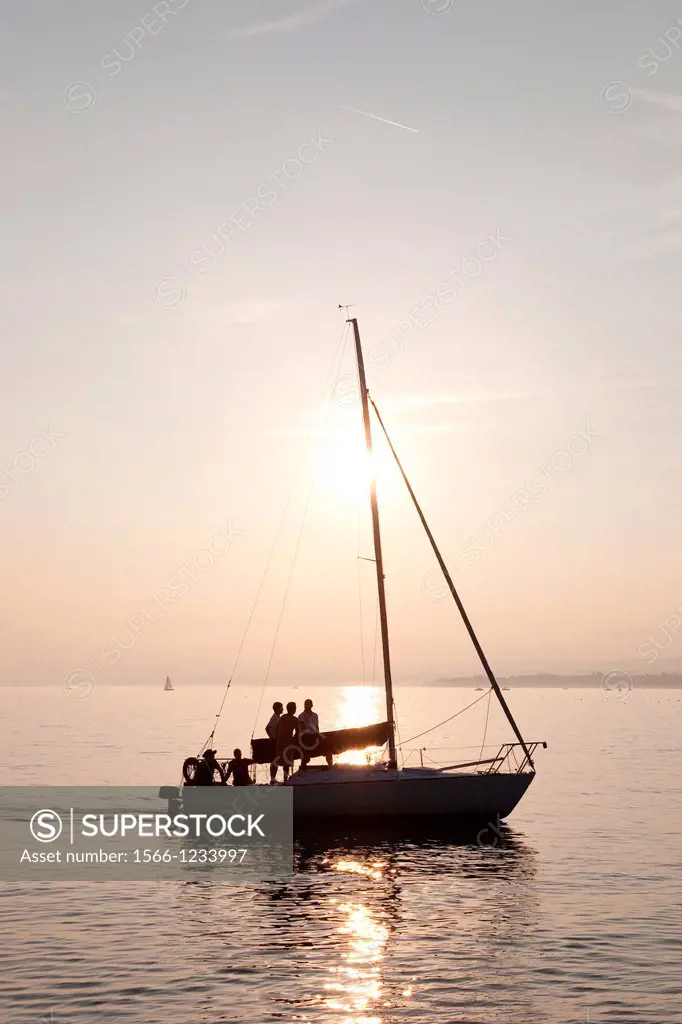 Sailing on Yacht at Ouchy, Lake Geneva, Lausanne, Switzerland, Europe