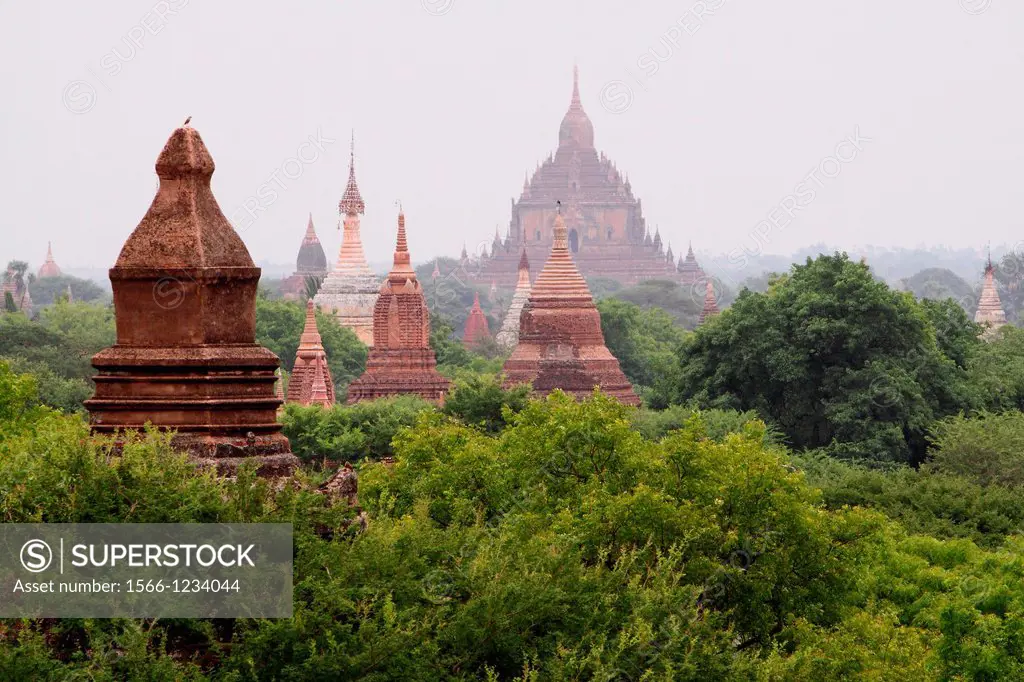 Bagan, temples, general aerial view of pagoda in Bagan, Myanmar, Burma