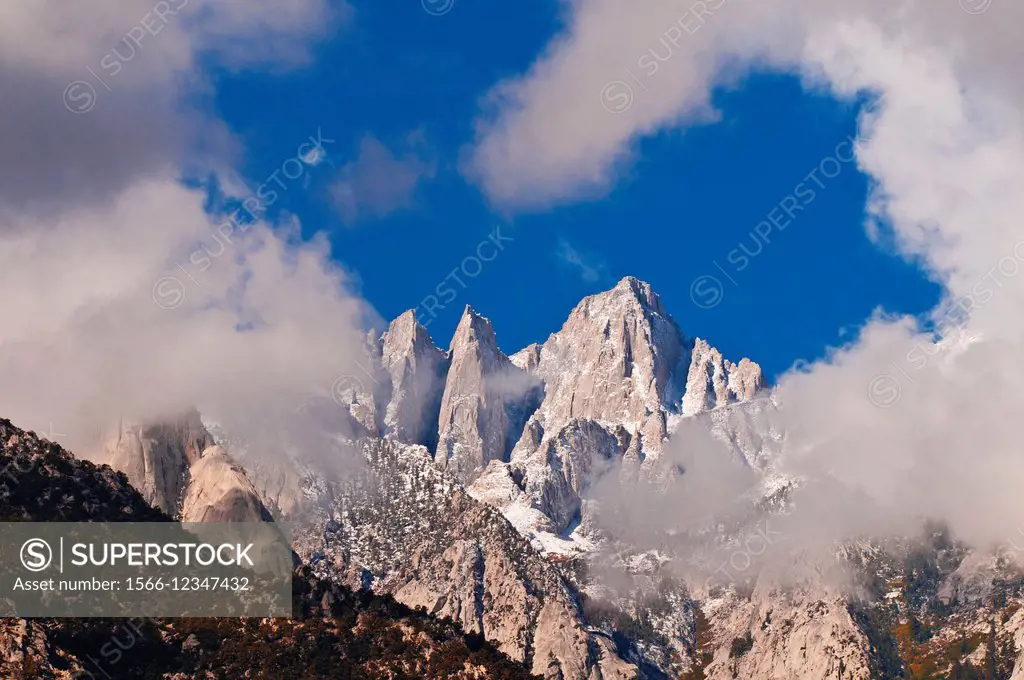 Morning light on the east face of Mount Whitney, Sequoia National Park, California USA.