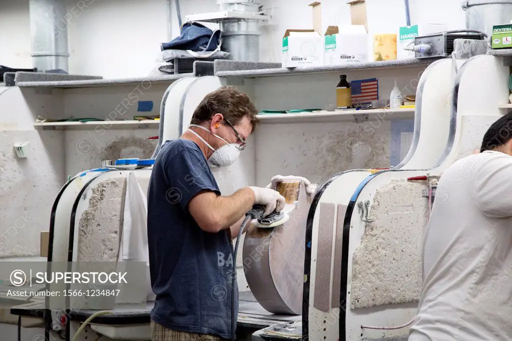 El Cajon, California - Workers make guitars at the Taylor Guitars factory