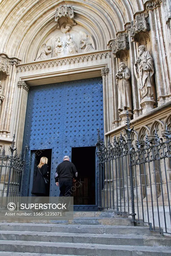 Neo-Gothic facade, Basilica of Santa Maria, Vilafranca del Penedes, Catalonia, Spain