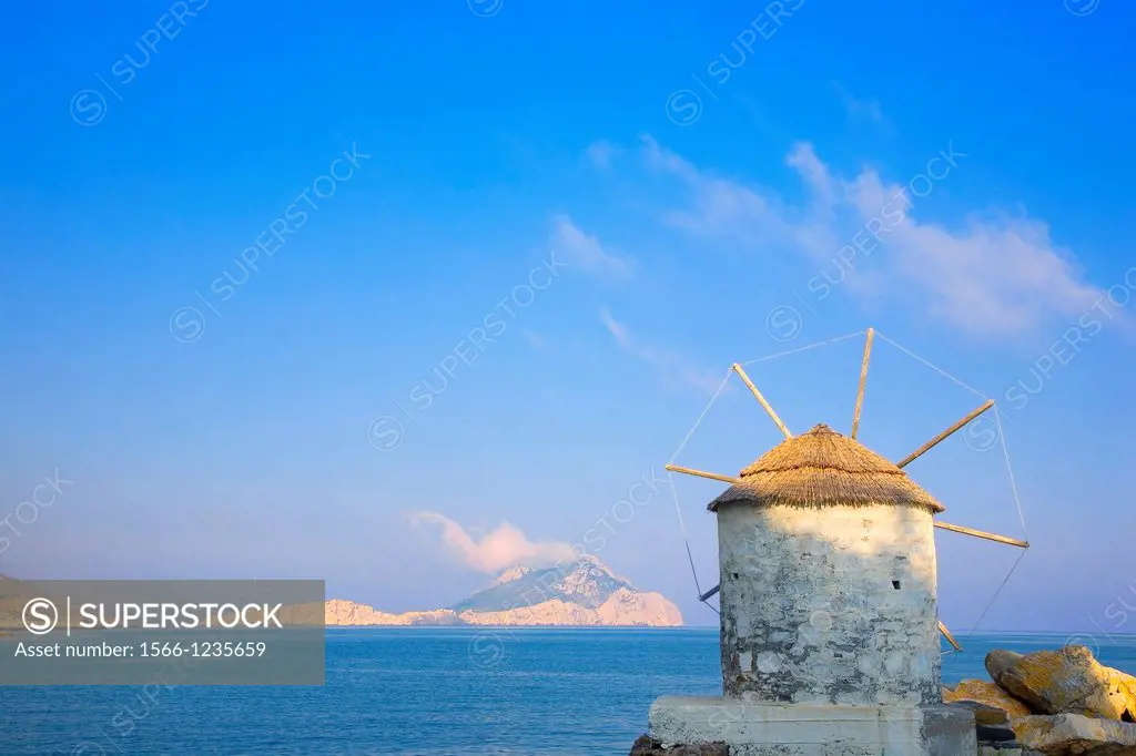greece, cyclades, amorgos: mill in the port of Egiali