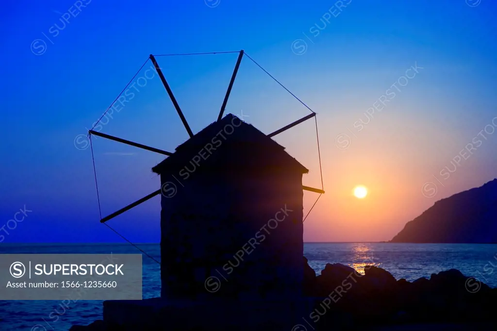 greece, cyclades, amorgos: mill in the port of Egiali