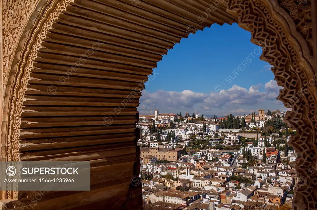 Albaicín and Sacromonte quarters from the Nazaries palaces, in Alhambra  Granada  Spain