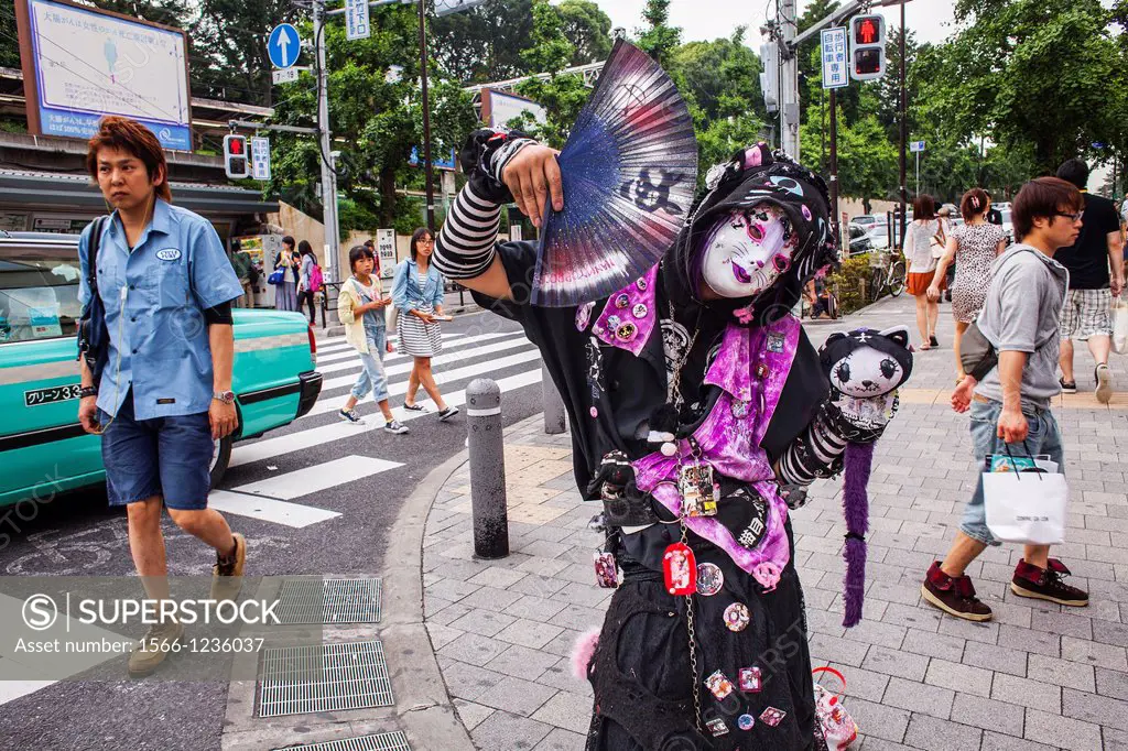Young and eccentric trendy person in Takeshita Dori Tokyo city, Japan, Asia