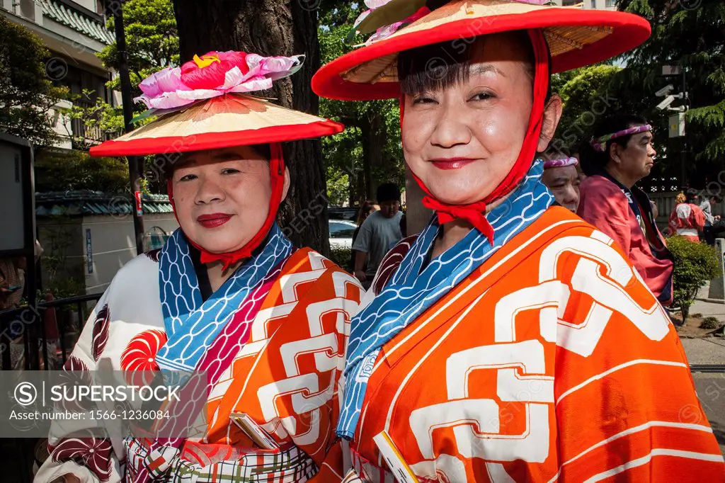 Parade participants, during Sanja Matsuri Festival, Sensoji Temple, Asakusa Jinja, Asakusa, Tokyo, Japan, Asia