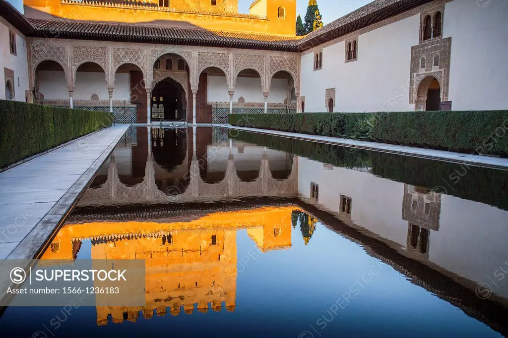 Courtyard of ArrayanesCourt of the Myrtles Comares Palace  Nazaries palaces Alhambra, Granada  Andalusia, Spain