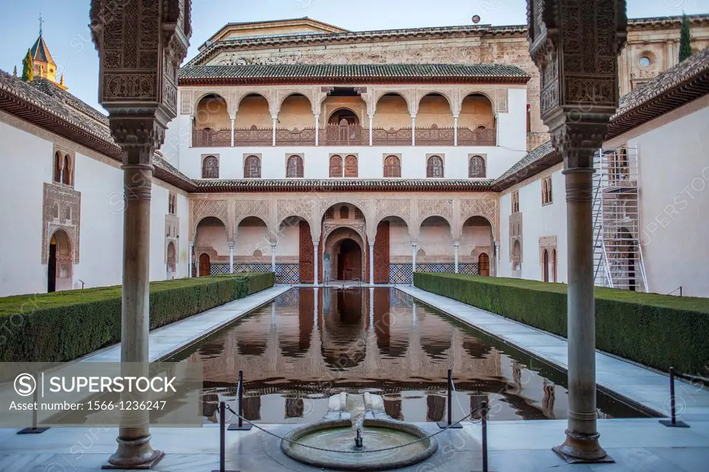 Courtyard of ArrayanesCourt of the Myrtles Comares Palace  Nazaries palaces Alhambra, Granada  Andalusia, Spain