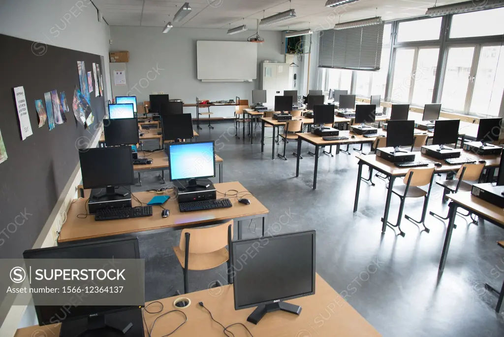classroom with computers in school in Holland