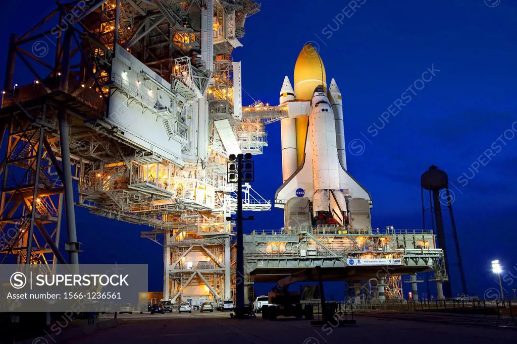 CAPE CANAVERAL, Fla  -- Dawn approaches after space shuttle Atlantis completed its historic final journey to Launch Pad 39A from NASA Kennedy Space Ce...