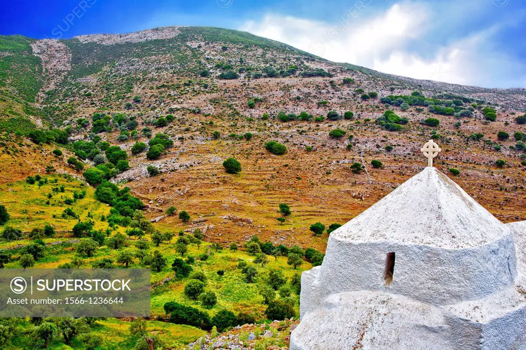 greece, cyclades, naxos: church in the mountains