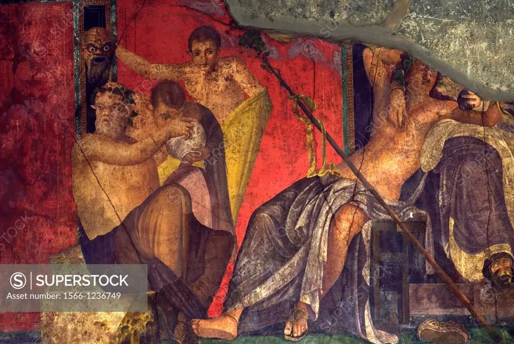 fresco inside the Villa of the Mysteries, archeological site of Pompeii, province of Naples, Campania region, southern Italy, Europe