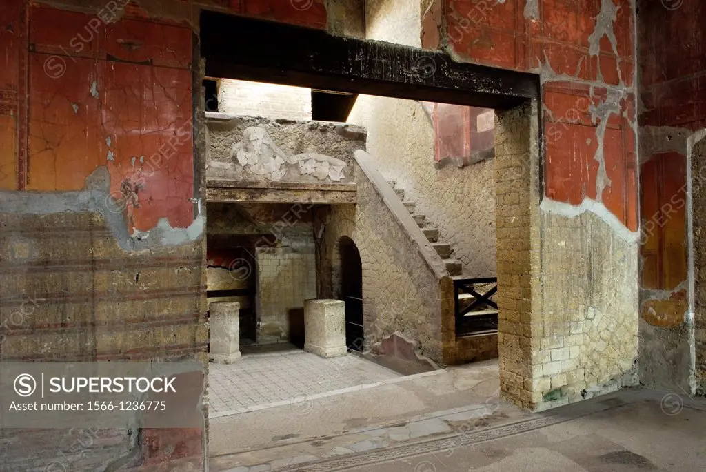 Casa del Bel Cortile, House of the Beautiful Courtyard, archeological site of Herculaneum, Pompeii, province of Naples, Campania region, southern Ital...