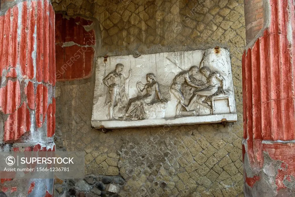 relief of Telephus, son of Hercules, who was the mythical founder of Herculaneum, Casa del Rilievo di Telefo, House of the Relief of Telephus, archeol...