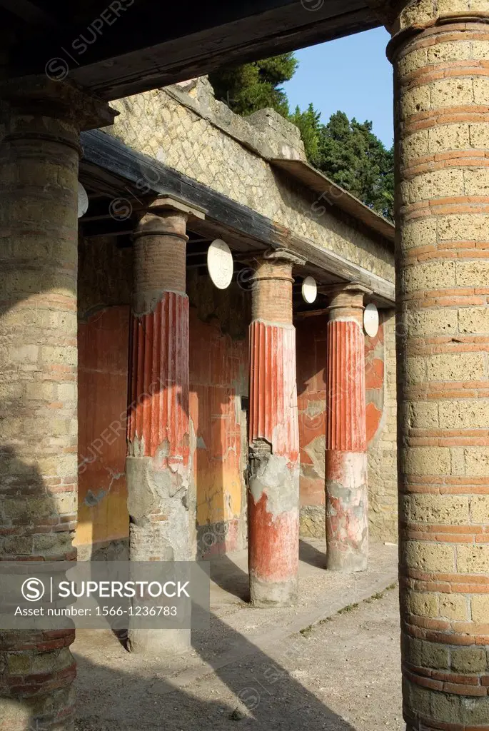 Casa del Rilievo di Telefo, House of the Relief of Telephus, archeological site of Herculaneum, Pompeii, province of Naples, Campania region, southern...