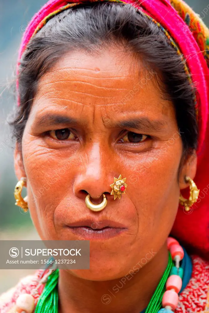 portrait of indian woman with nose piercing
