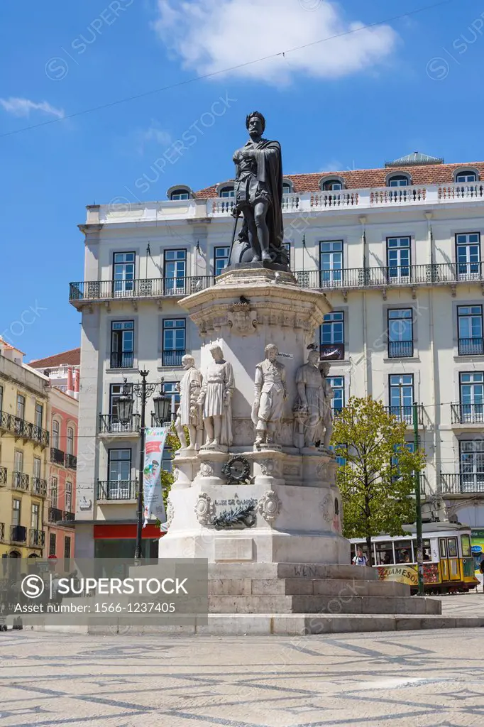 Monument to Luis de Camoes, Praca de Luis de Camoes, Largo Camoes, Camoes Square, Lisboa, Lisbon, Portugal.