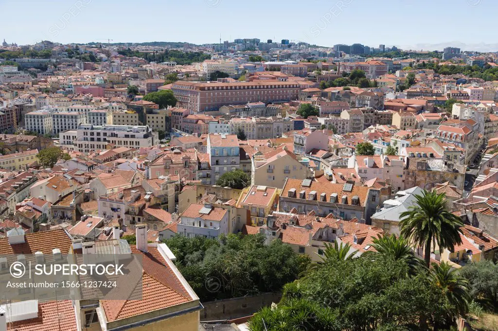 View of the city from Miradouro da Graca terrace, Largo da Graca, Graca, Lisboa, Lisbon, Portugal.