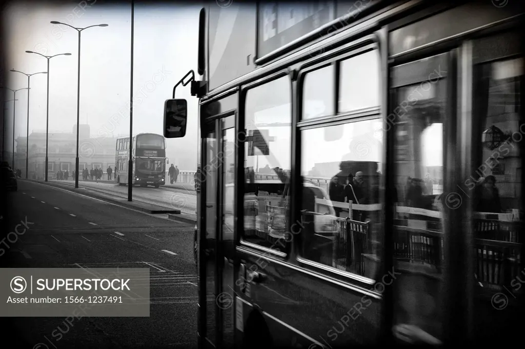 traffic on London Bridge, London, England, UK, double decker bus