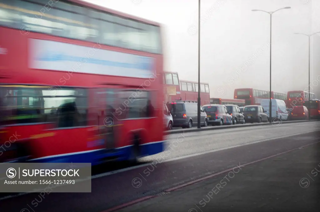 traffic on London Bridge, London, England, UK, double decker bus