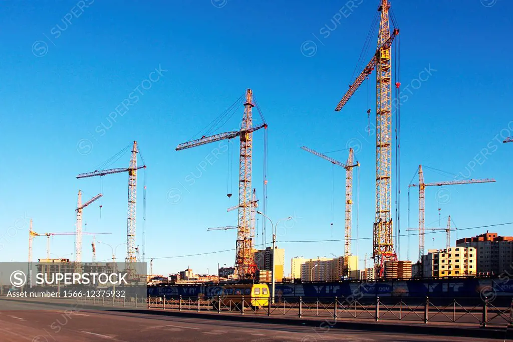 Construction site. Construction cranes.