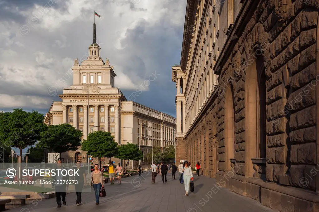 Bulgaria, Sofia, Ploshtad Nezavisimost Square, government building formerly the headquarters of the Bulgarian Communist Party.