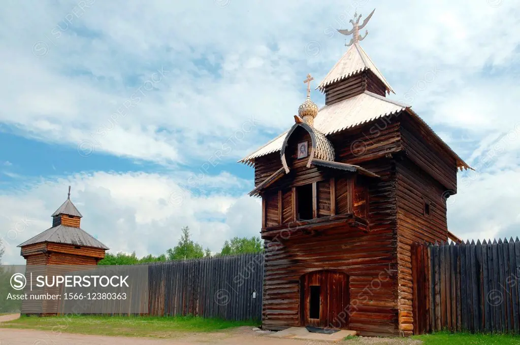 Spassky passable tower of the Ylym jail, 1667. ""Taltsa´s"" (Talzy) - Irkutsk architectural and ethnographic museum. , Baikal, Siberia, Russian Federa...