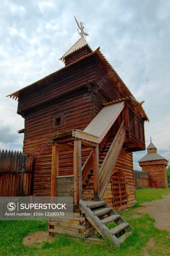 Spassky passable tower of the Ylym jail, 1667. ""Taltsa´s"" (Talzy) - Irkutsk architectural and ethnographic museum. Baikal, Siberia, Russian Federati...