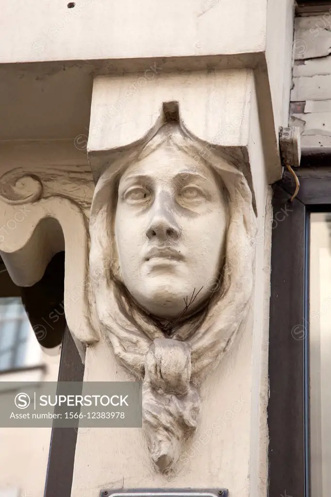 Art Nouveau Face on Building in Riga, Latvia.