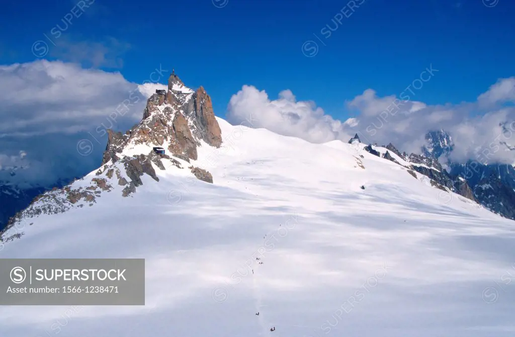 View of Aiguille du Midi, Mont Blanc mountain massif, Savoy Alps, France