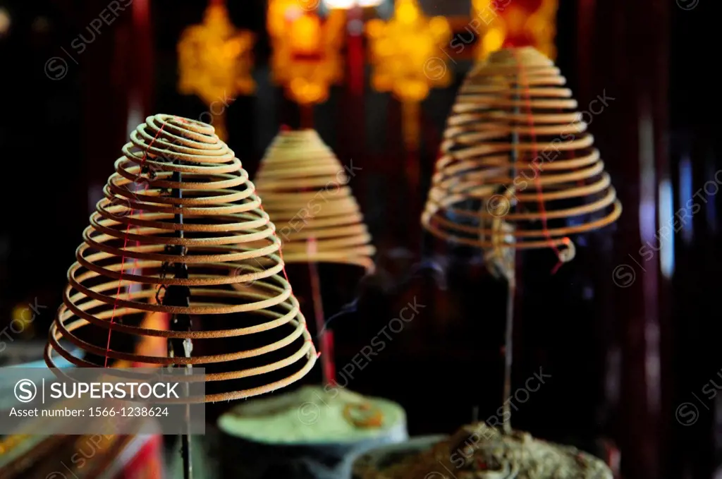 Burning incense sticks at the chinese Thien Hau temple in Ho-Chi-Minh City,Vietnam,South East Asia,Asia